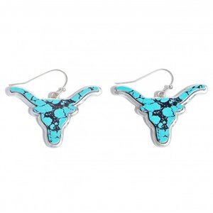 Stone Longhorn Drop Earrings Silver & Turquoise